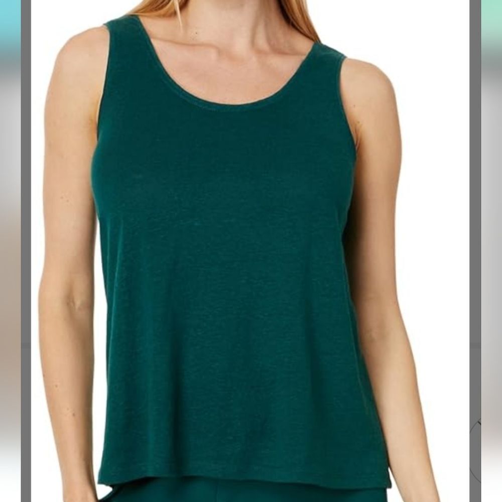 Eileen Fisher Women Deep Teal Jersey Knit Long Tank Top sz M Casual